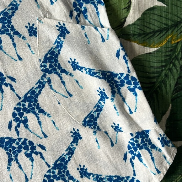 For Cynthia • Tunic w. Blue Giraffes Linen Blend 3/4 Sleeves Sz • Size Medium - Picture 5 of 8
